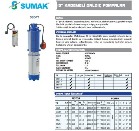 SUMAK 5SDF5 5\'\' 1 HP DALGIÇ POMPA