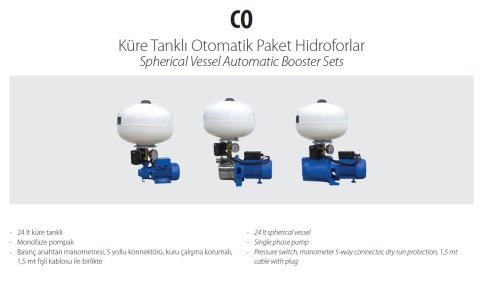Aquastrong  CO 24 WTJ 80      0.8Hp 220V   24 Litre  Küre Tanklı Paslanmaz Paket Hidrofor