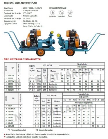 Domak SLSD2M    8.5 Hp Tek Fanlı Dizel Motopomp (3100 devir-Motor markası:Antor)