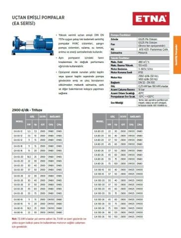 Etna EA 80-16, 40Hp, 380V  Uçtan Emişli Santrifüj Pompa