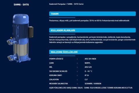 SUMAK SHM8-220/6 2.2Hp 220v Dik Düşey Milli Kademeli Pompa