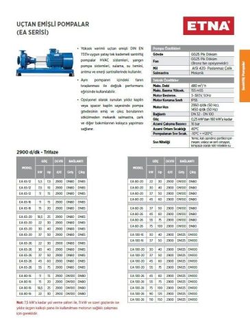 Etna EA 100-20, 100Hp, 380V, Uçtan Emişli Santrifüj Pompa
