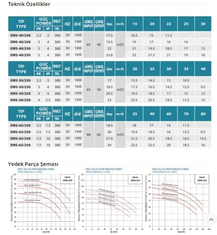 Empo  EMS-40/250    3 Hp  380V   Tek Kademeli Salyangoz Gövdeli Norm Pompa (1450 d/d)