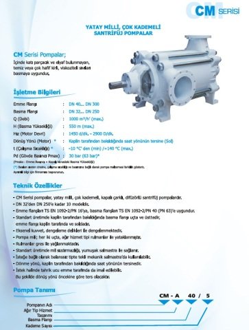 Norm CM 50/3      18.5 kW  380V   Yatay Milli Çok Kademeli Santrifüj Pompa