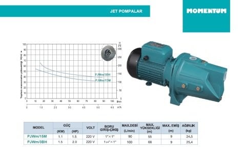 MOMENTUM PJWm/15M 1.5Hp 220v Döküm Gövdeli Jet Pompa