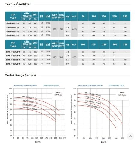 Empo  EMS-50/250     40 Hp  380V   Tek Kademeli Salyangoz Gövdeli Norm Pompa (2900 d/d)