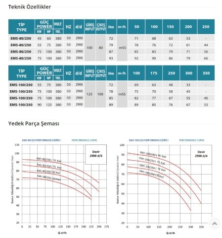 Empo  EMS-80/250     60 Hp  380V   Tek Kademeli Salyangoz Gövdeli Norm Pompa (2900 d/d)