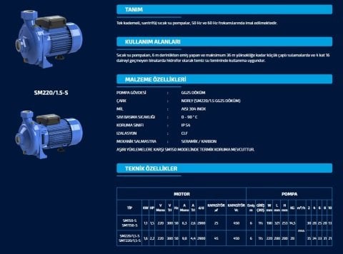 SUMAK SMT150-S 380V 1.5 HP SICAK SU SANTRİFÜJ POMPA