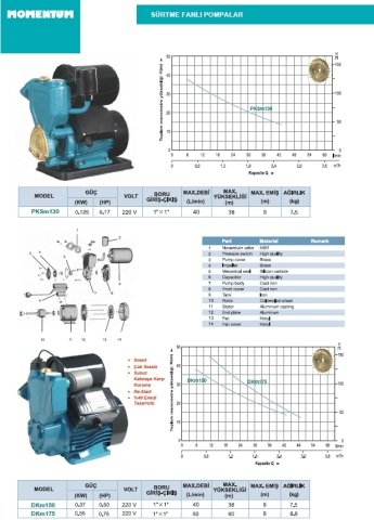 Momentum  DKm175   0.75Hp  220V  Kendinden Emişli Sürtme Fanlı Pompa ( Akıllı)