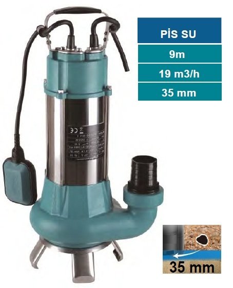 MOMENTUM PSP20-9/0.9- 1.25HP-220V- PASLANMAZ GÖVDELİ PİS SU DRENAJ DALGIÇ  POMPASI