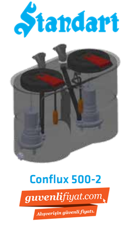 Standart Conflux 500-2-1.1 Çift Pompalı 1.1kw-1.5hp 500lt Hazneli  Hazır Atık Su Terfi İstasyonu