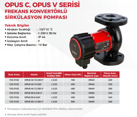 Duyar Opus 50-8-240 C Dn50 Flanşlı Frekans Kont. Sirkülasyon Pompası