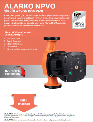 Alarko NPVO 25/6-180 Frekans Kontrollü Sirkülasyon Pompası