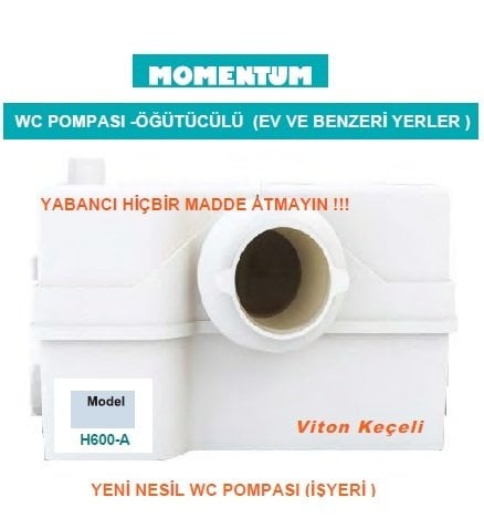 MOMENTUM H600-A  -600W-220V- ÖĞÜTÜCÜLÜ ATIK SU POMPASI (EV, İŞ YERİ VE BENZERİ YERLER İÇİN)