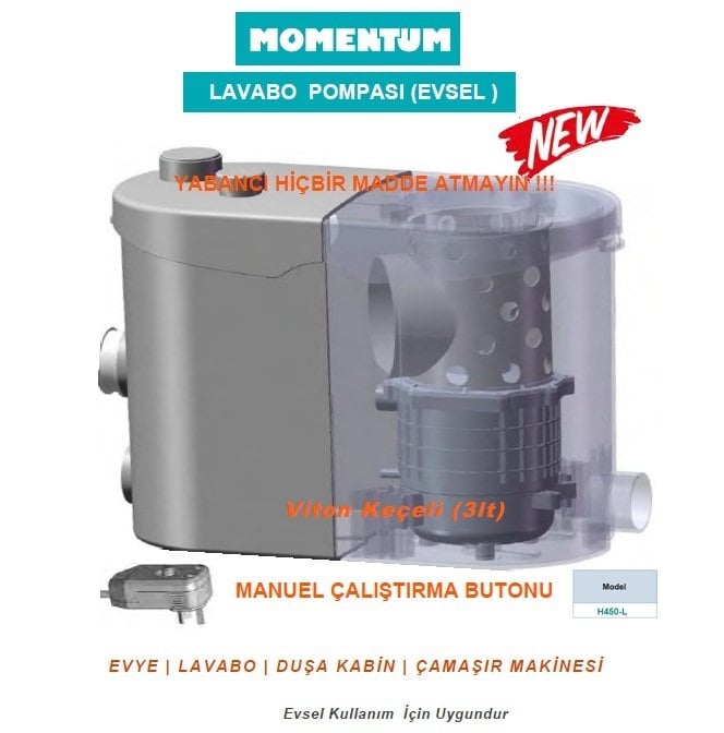 MOMENTUM H450-L  450W-220V  TEZGAH ALTI ATIK SU LAVABO POMPASI (EVYE-LAVABO-DUŞA KABİN-ÇAMAŞIR MAKİNESİ) (EVSEL)