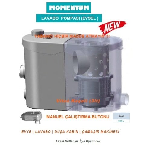 MOMENTUM H450-L  450W-220V  TEZGAH ALTI ATIK SU LAVABO POMPASI (EVYE-LAVABO-DUŞA KABİN-ÇAMAŞIR MAKİNESİ) (EVSEL)