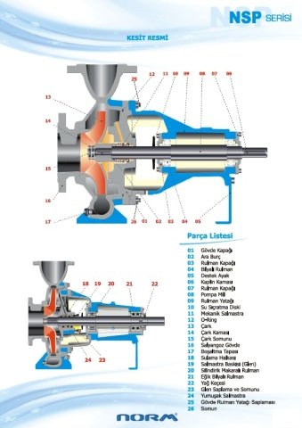 Norm NSP 65/125      5.5 kW  380V   Tek Kademeli Salyangoz Gövdeli Santrifüj Pompa (2900 d/dk)