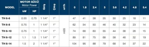 TERSAN, TH 6-6, 0.75HP, 380V,  TEKLİ,  DÜŞEY MİLLİ, ÇOK KADEMELİ MOTOPOMP