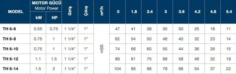 TERSAN, TH 6-8, 1HP, 380V,  TEKLİ,  DÜŞEY MİLLİ, ÇOK KADEMELİ MOTOPOMP