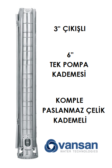 VANSAN VSP SS 06030/18 - 25 HP 6'' İNÇ PASLANMAZ ÇELİK DALGIÇ POMPA KADEMESİ (TEK KADEME)