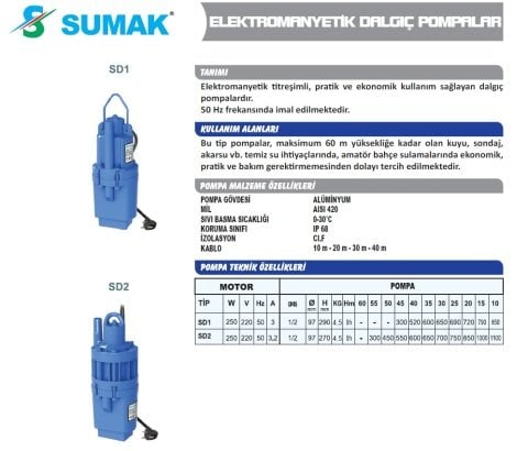 SUMAK SD1 30MT KABLOLU DALGIÇ POMPA