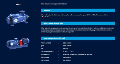 SUMAK SYT32/7 15 HP 380W YATAY MİLLİ KADEMELİ POMPA(2900 d/d)