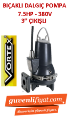 VORTEX GRİNDER 750 T 7.5HP 380V Öğütücülü Çelik Bıçaklı Fos. Dalgıç Pompa