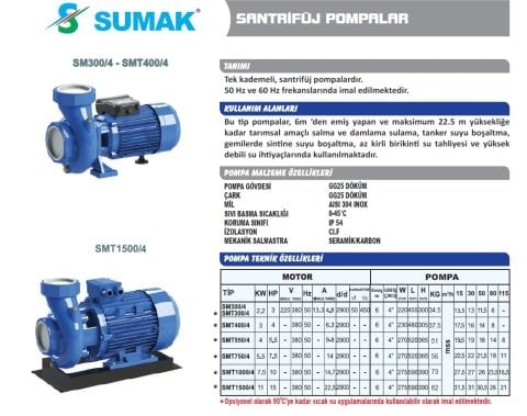 SUMAK SMT 300/4  3HP 380V SANTRİFÜJ POMPA