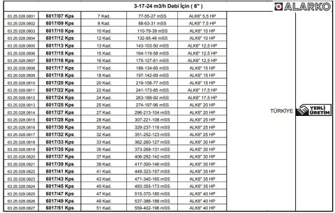 Alarko 6017/32 Kps  25Hp  6'' Paslanmaz Derin Kuyu Dalgıç Pompa (Motor+Pompa) ALK-KPS Serisi