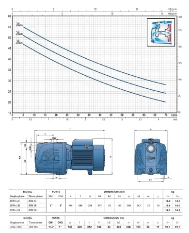 PEDROLLO JSWm 2CX-N 1HP 220V  DÖKÜM GÖVDELİ JET POMPA
