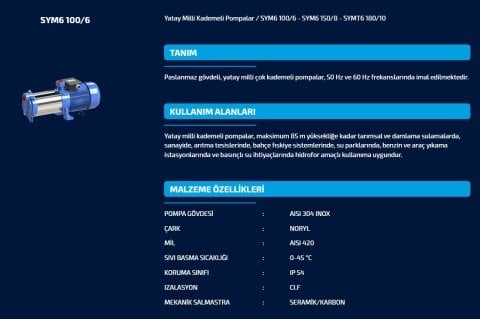 SUMAK SYT6-150/8    1.5 HP 380V    Yatay Milli Kademeli Pompa