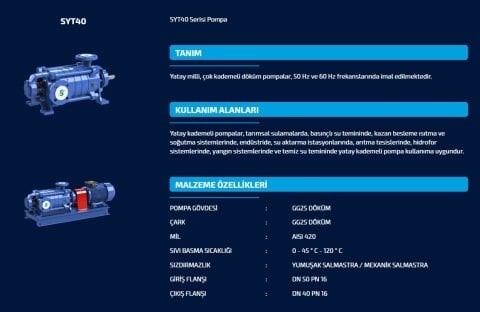 SUMAK SYT 40/10   45kW   380V  YATAY MİLLİ KADEMELİ POMPA