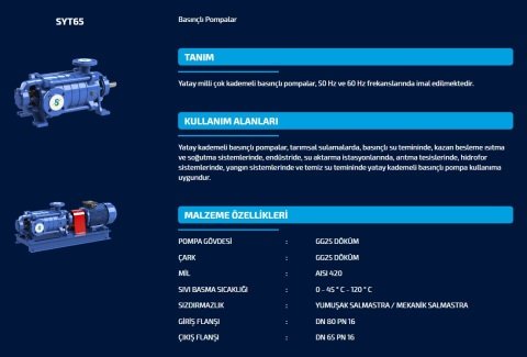 SUMAK SYT 65/3   55kW   380V  YATAY MİLLİ KADEMELİ POMPA