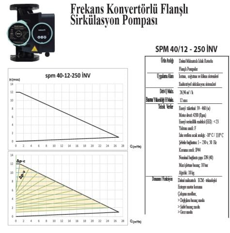 Smart SPM 40/12-250 İNV 220V DN40 Flanşlı Sirkülasyon Pompası