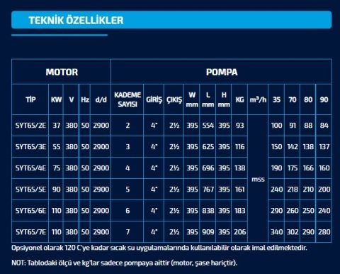 SUMAK  SYT 65/3E   55kW 380V   YATAY MİLLİ KADEMELİ UÇTAN EMİŞLİ POMPA