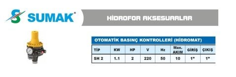 SUMAK  SH 2 TİP   2Hp 220V  OTOMATİK BASINÇ KONTROL CİHAZLARI (HİDROMAT)