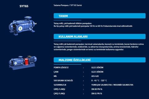 SUMAK  SYT 65/7   15kW 380V   YATAY MİLLİ KADEMELİ  POMPA (1450 d/d)