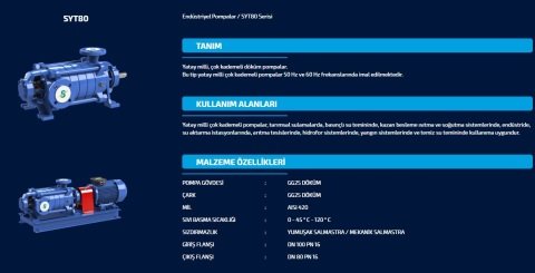SUMAK  SYT 80/4   18.5kW 380V   YATAY MİLLİ KADEMELİ  POMPA (1450 d/d)