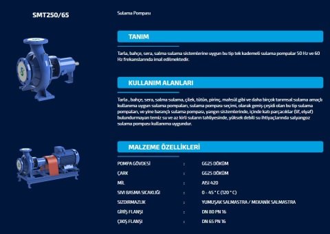 Sumak SMT250/65     30 kW  380V   Tek Kademeli Salyangoz Gövdeli Pompa (2900 d/d)