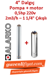 ALARKO 4SDM2/8 DMD 0.5Hp 220v 1 1/4'' Çıkışlı 4'' Derin Kuyu Sondaj Motor + Pompa