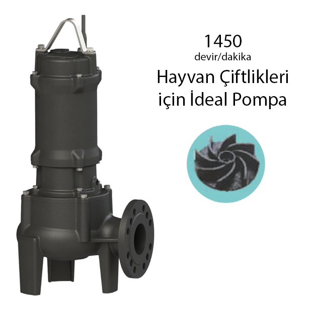 WATER SOUND 80U41.5K80 2HP 1.5Kw 380V DÖKÜM GÖVDELİ YÜKSEK DEBİLİ ATIK SU POMPASI