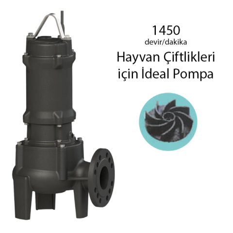 WATER SOUND 80U41.5K80 2HP 1.5Kw 380V DÖKÜM GÖVDELİ YÜKSEK DEBİLİ ATIK SU POMPASI
