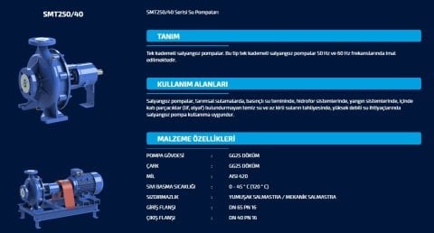 Sumak SMT250/40     3 kW  380V   Tek Kademeli Salyangoz Gövdeli Pompa (1450 d/d)