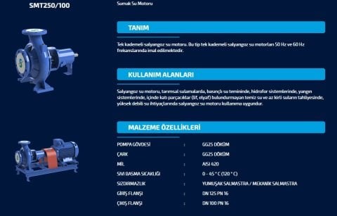 Sumak SMT250/100    7.5 kW  380V   Tek Kademeli Salyangoz Gövdeli Pompa (1450 d/d)