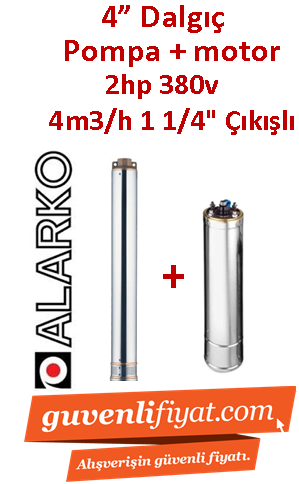 ALARKO 4SD4/18 DMD 2Hp 380v 1 1/4\'\' Çıkışlı 4\'\' Derin Kuyu Sondaj Motor + Pompa
