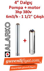 ALARKO 4SD6/17 DMD 3Hp 380v 1 1/2'' Çıkışlı 4'' Derin Kuyu Sondaj Motor + Pompa