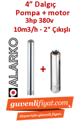 ALARKO 4SD10/14 DMD 3Hp 380v 2'' Çıkışlı 4'' Derin Kuyu Sondaj Motor + Pompa