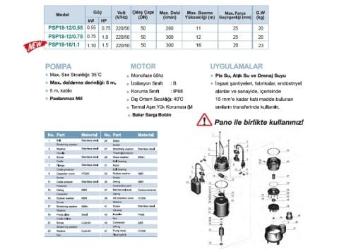 MOMENTUM PSP18-12/0.75 1hp 220v Açık Fanlı Pis Su Dalgıç Pompa