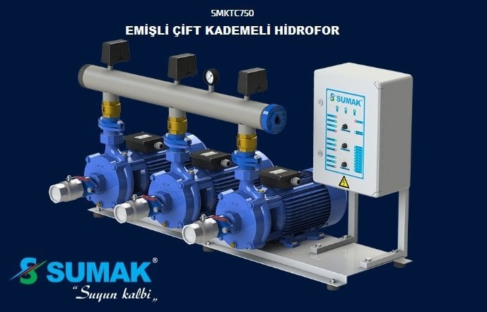 Sumak SMKTC550/2     3X4 kW  380V  Üç Pompalı Emişli Çift Kademeli Yatay Hidrofor