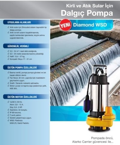 ALARKO WSD 22-14 1.HP 220V 2'' ÇIKIŞLI PİS SU DALGIÇ POMPA